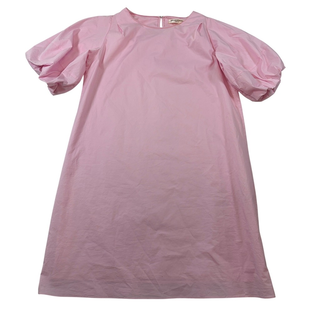 Amanda Uprichard Pink Puff Sleeve Mini Dress Cotton Size M Shift Round Neck